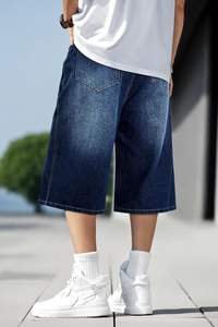 Baggy Jorts taille haute pour hommes Y2K Streetwear coupe ample Hip Hop Skateboard Design Dark Wash Denim Shorts ourlet de cuisse décontracté été - Product Image 3
