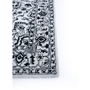 Tapis Imara en laine et viscose tufté à la main, gris et noir, motif médaillon rectangulaire rayé, pour usage domestique - Tra-13338, techniques 3D pour couloir - Product Image 4