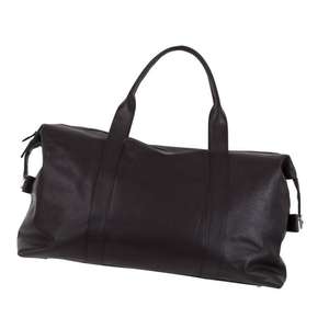 กระเป๋าทรงดัฟเฟิลสำหรับเดินทางกลางแจ้งหนังแท้สีดำมีซิปปิด - Product Image 1