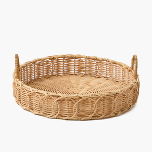 Eco Friendly Round Handwoven Rattan Serving Tray <b>with</b> <b>Handles</b> Handmade <b>Wicker</b> <b>Basket</b> for Home Hotel Kitchen Decoration - Product Image 1