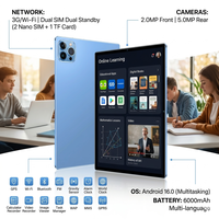 Tableta Educativa de 10.1 Pulgadas, Android 16, WiFi, Octa Core, 6GB de RAM, 64GB de ROM, Doble SIM, con Teclado Inalámbrico