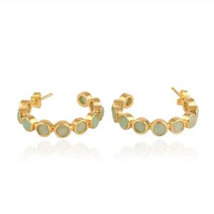 ต่างหูห่วงทรงกลมประดับอะมาโซไนต์ทรงเหลี่ยม ชุบทองคำ 18k หรูหรา ทำจากทองเหลืองแท้ เครื่องประดับแฟชั่นสไตล์โบโฮ เหมาะสำหรับทุกโอกาส - Product Image 2