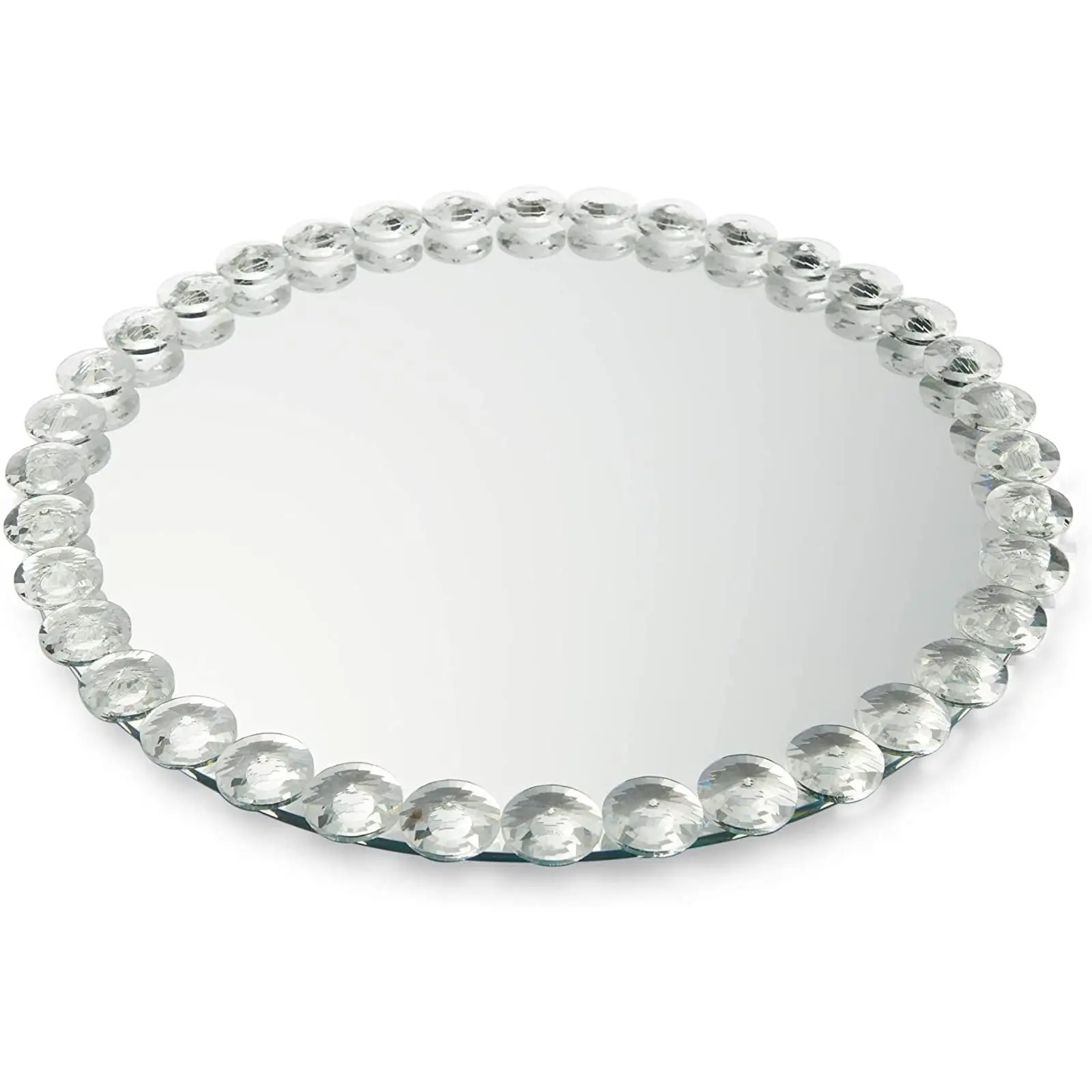 Оптовая продажа, кристаллическое алмазное стекло, зеркало, круглый поднос для сервировки, стеклянные зарядные тарелки для свадебных украшений