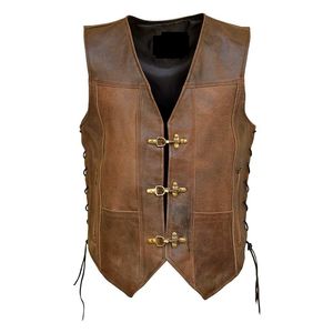 Vintage Men's Genuine Leather <b>Vest</b> with Lace-Up Sides & Metal Buckle Closure Stylish Waistcoat - Product Image 1