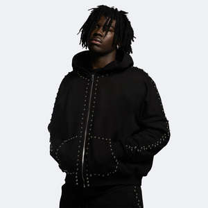 Vente en gros de survêtements pour hommes à la mode avec cordon de serrage en strass noir marron 100% coton polaire logo personnalisé hiver épaule tombante - Product Image 5