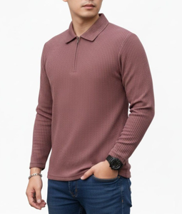 <b>Men's</b> <b>Long</b> <b>Sleeve</b> <b>Polo</b> <b>Shirt</b> 1/4 Zip Closure Neck Pique 50% Cotton/ 50% Polyester, 220 GSM Regular Fit Various Color Options - Product Image 5