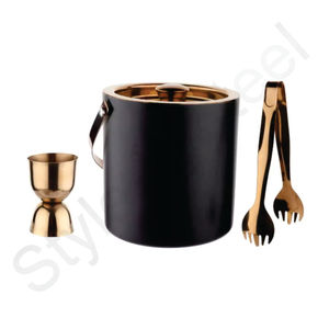 Professional 3-Pcs Bar <b>Set</b> in Black and Copper Stainless Steel <b>Cocktail</b> Recipes with Chocolate Black Plating Metal Material - Product Image 1