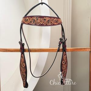 Nouveau casque de cheval en cuir usiné à la main de conception personnalisée pour la tête de bride occidentale équipement de cheval en cuir de vachette véritable - Product Image 1