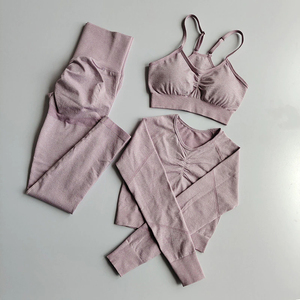 ชุดโยคะคุณภาพสูง 2 ชิ้น ลายเรียบ เสื้อแจ็คเก็ตแขนยาว & กางเกงเลกกิ้งเอวสูง ซิปครึ่งตัว เสื้อออกกำลังกาย & ชุดวิ่ง - Product Image 5