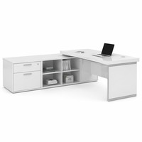 Bureau de direction moderne en L, finition laquée brillante, table d'ordinateur pour poste de travail de gestionnaire à domicile