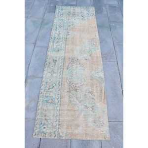 2.5x7.7 ft Turkish Rug, Vintage Runner Rug, <b>Brown</b> Blue Patchwork <b>Wool</b> Rug - Product Image 1