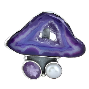 Bague unisexe en argent sterling 925 avec perle d'améthyste Druzy, bijoux fantaisie à la mode pour les mariages ou les fêtes - Product Image 6