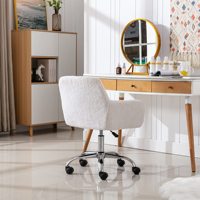 Chaise de bureau de maquillage en fausse fourrure rembourrée à hauteur réglable Fauteuil de loisirs moderne pivotant et moelleux avec roues