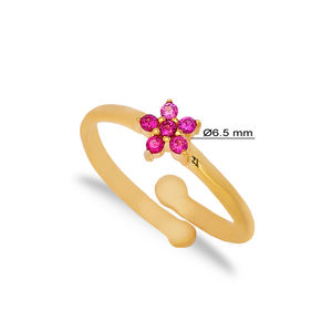 Rubis Pierre Fleur Conception Bague Réglable Turc En Gros 925 Bijoux En Argent Sterling - Product Image 2