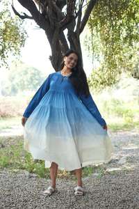 เดรสผ้าฝ้ายลายออมเบรทรงแม็กซี่ ไหล่ระบายเป็นชั้นๆ สไตล์โบฮีเมียน หรูหรา แบบคาฟตัน ย้อมสีไล่ระดับ ทรงบาน เหมาะสำหรับฤดูร้อน ฤดูใบไม้ผลิ ฤดูใบไม้ร่วง เอวสูง - Product Image 4