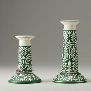 Proveedor indio ofrece conjunto de portavelas con incrustaciones de hueso verde hecho a mano candelabro decorativo con patrón Floral - Product Image 3