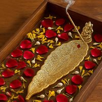 Support à encens en laiton doré en forme de feuille, avec cendrier et plateau, pour la méditation à domicile, diffuseur de parfums aromatiques, durable et longue durée