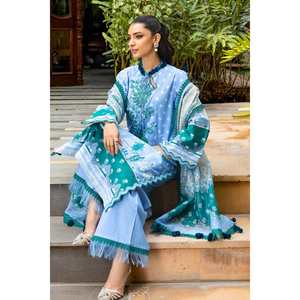 Traje de 3 Piezas sin Coser, Estilo Casual de Verano, Bordado e Impreso, con Dupatta de Algodón de Papel SP-52015 - Product Image 1