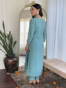 Conjunto de viscosa Chanderi bordado Kurta para Mujer | JEquard Dupatta & Chanderi Bottom | Traje de fiesta de boda india - Product Image 5