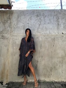 Vestido Maxi de Rayón con Estampado Floral Tie-Dye Hecho a Mano, Cuello en V y Manga Larga para Mujer, Cintura Natural, Estilo Kaftan de Verano - Product Image 4