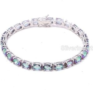 Bracelet pour femme en topaze mystique naturelle, cadeau de mariage, anniversaire, Noël, bijoux faits à la main, bracelet en argent sterling 925 - Product Image 1