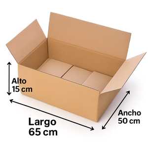 Caja de Cartón Corrugado Resistente de 65x50x15 cm, Rectangular Plana Sin Asas, Materiales Reciclados, Grosor de 2 mm - Product Image 2