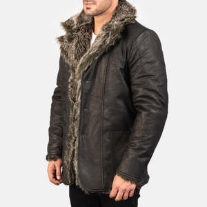 Furlong Formal Goth Coat Black Leather Long Slim Trench Overcoat Lapel Collar Hood Knitted Fabric Casual Print Button Autumn - Product Image 2