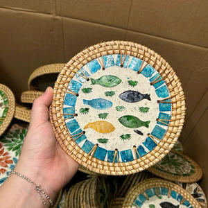 Sous-verre en rotin fait à la main avec mosaïque de nacre, vente en gros directe d'usine, logo personnalisé, Vietnam - Product Image 2