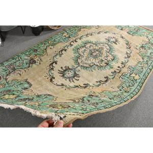 Alfombra Turca Vintage de Lana 4x8 pies, Diseño Patchwork Beige y Verde, Ecológica, Pelo Medio, Tejido Plano, Base de Látex para Comedor - Product Image 5