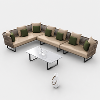 Ensemble de canapés d'extérieur au design nordique pour cour, patio, balcon, parc, trois places, résistant à l'eau, en rotin plastique, amovible, lavable
