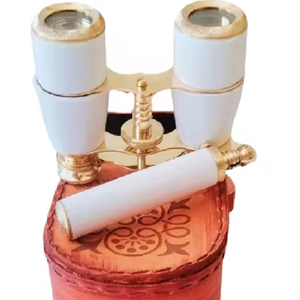 Binoculares blancos de cristal de ópera de nácar de latón náutico hechos a mano con Funda de cuero decorativa para regalos - Product Image 1