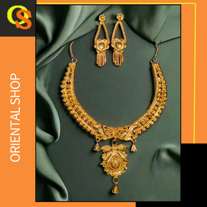 Vente en gros de colliers et de boucles d'oreilles en plaqué or 22 ct, ensemble de bijoux boucles d'oreilles et collier de style unique pour femmes - Product Image 2