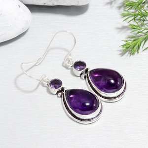 925 Sterling <b>Silver</b> Plated Bohemian Style <b>Earrings</b> Fashionable Purple Amethyst Gemstone Natural Quartz Bezel for Anniversary - Product Image 6