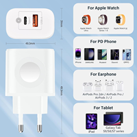 Chargeur 23W pour Apple Watch, Prise de Charge Rapide Portable à Deux Ports, Adaptateur Mural USB C pour iPhone Samsung AirPods Android