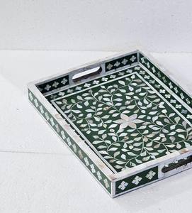 Élégant plateau incrusté d'os et de résine plateau de service décoratif fait à la main pour la maison, la cuisine et les fêtes - Product Image 1