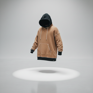 Sweat-shirt à capuche surdimensionné à double couche, style streetwear pour homme, hiver, noir et tan contrastés, impression numérique - Product Image 6