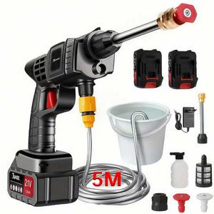 Pistola de hidrolavadora eléctrica portátil, con dos baterías recargables, boquillas multiusos y varios accesorios - Product Image 1
