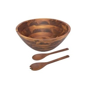 Wholesale Factory Price Custom Logo Acacia Wood Eco-Friendly Modern Design Salad Bowl Handmade Natural Solid Wooden Serving Bowl - Product Image 5