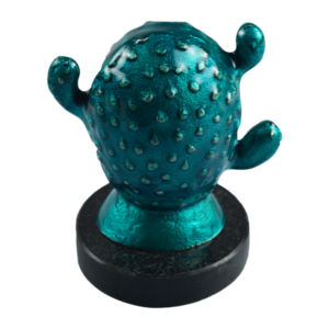 Décoration de table en céramique de style argenté brillant, cactus avec une forme entièrement arrondie, en pierre de couleur blanche - Product Image 3