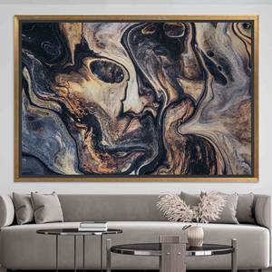 Art mural abstrait à l'encre d'alcool dorée : Tableau imprimé sur toile, TOILE ENCARTÉCHÉE DORÉE - Product Image 1