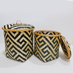 Juego de bambú tejido a mano de diseño moderno más vendido, 2 cestas de lavandería, tapa extraíble, decoración de almacenamiento de boda ecológica, uso para bebés - Product Image 1