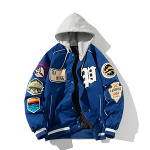 Autumn <b>Retro</b> Letter Embossed Stand Varsity Jacket Men Street Style Windbreaker Baseball Uniform Casual OEM Service <b>Fabric</b> - Product Image 4