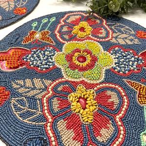 Handmade Luxury Glass <b>Placemat</b> Beaded Round Table <b>Placemat</b> Silver Gold with <b>White</b> Beads 14 Inch Eco-Friendly Wedding - Product Image 5