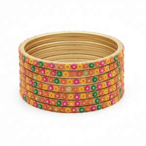 Ensemble de 6 bracelets et joncs multicolores à pois floraux en lac et perles - Product Image 2