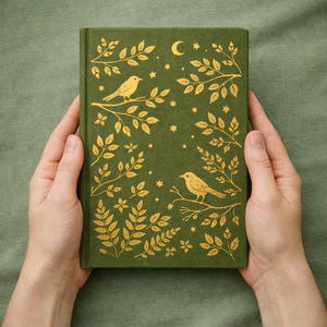 Journal relié en lin vert LABON avec couverture rigide, feuille d'or, oiseau botanique, carnet de notes de qualité supérieure pour écrire, tenir un journal, faire des croquis - Product Image 4