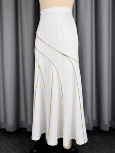ASK051242 <strong>White</strong> High Waist Gold Stripes <strong>Maxi</strong> Mermaid Women <strong>Skirts</strong> - Product Image 5