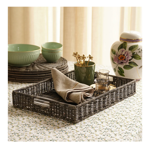 Plateau de service décoratif en rotin tissé Matériau en rotin Mobilier d'intérieur Design traditionnel Plateau en rotin 2 pièces - Product Image 3