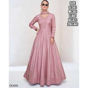 Traje Anarkali de viscosa, seda y rayón, hecho a mano, con bordados elaborados, mangas largas, diseño acampanado, dupatta, estilo pakistaní indio, salwar kameez. - Product Image 1
