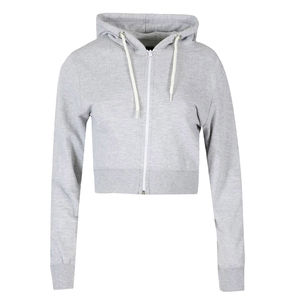 เสื้อฮู้ดมีซิปคอตตอนแบบเกาหลีสำหรับผู้หญิงเสื้อครอปถักสีพื้นแบบลำลอง - Product Image 4