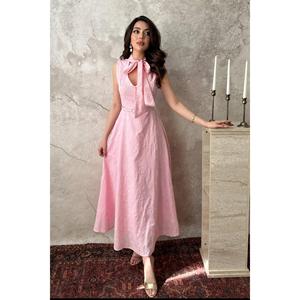 Vestido Halter Rosa con Bordado - Rosa - Product Image 1